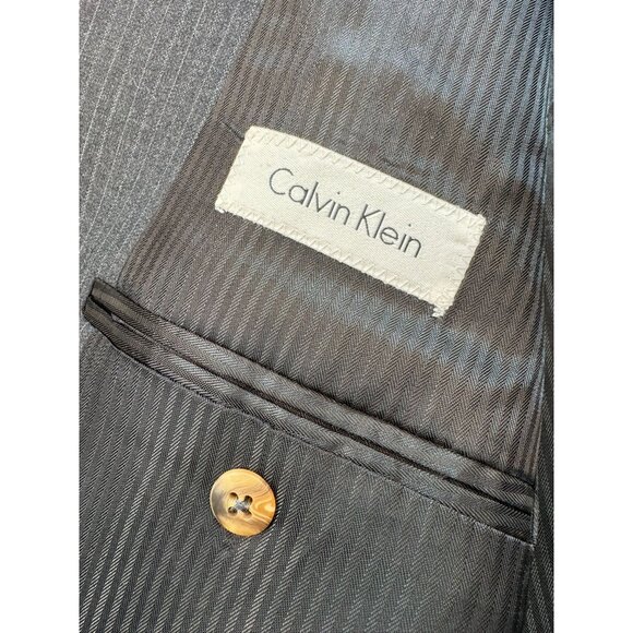 Calvin Klein Mens Pinstripe Wool Blazer 46L Gray - Picture 2 of 13